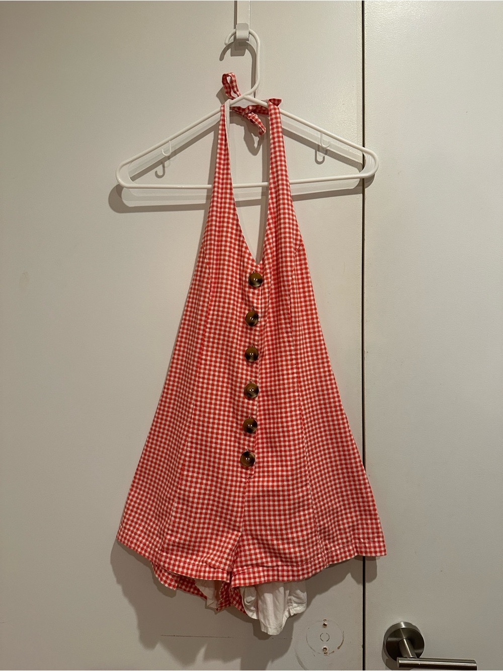Urban Outfitters Pink Gingham Halter Button Romper - Picture 3 of 3